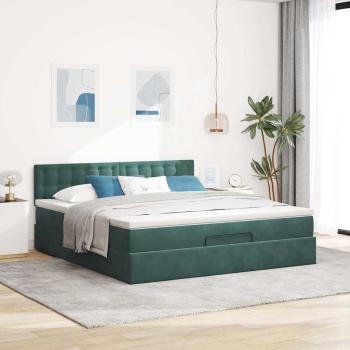 Ottoman-Bett mit Matratze Dunkelgrün 160x200 cm Samt