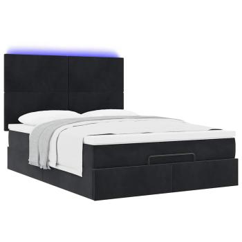 Ottoman-Bett mit Matratzen & LEDs Schwarz 140x200 cm Samt