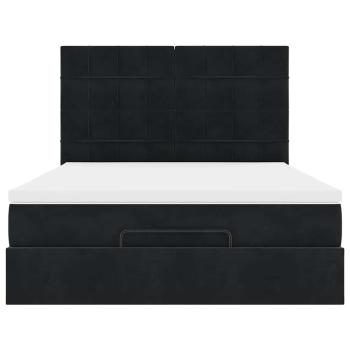 Ottoman-Bett mit Matratzen & LEDs Schwarz 140x200 cm Samt