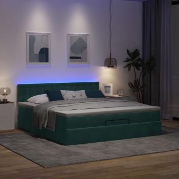 Ottoman-Bett mit Matratze & LEDs Dunkelgrün 160x200 cm Samt