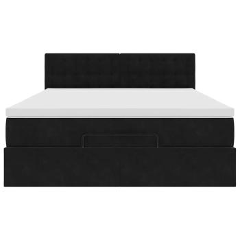 Ottoman-Bett mit Matratze & LEDs Schwarz 140x200 cm Samt