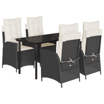 5-tlg. Garten-Essgruppe mit Kissen Schwarz Poly Rattan
