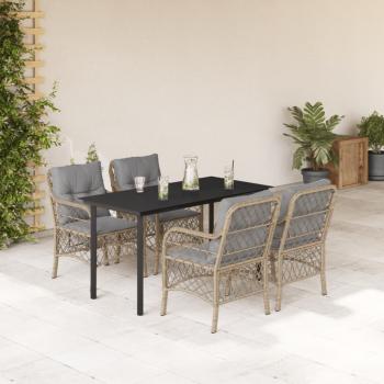 ARDEBO.de - 5-tlg. Garten-Essgruppe mit Kissen Beigemischung Poly Rattan