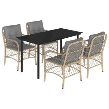 5-tlg. Garten-Essgruppe mit Kissen Beigemischung Poly Rattan