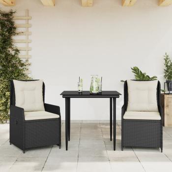 ARDEBO.de - 3-tlg. Garten-Essgruppe mit Kissen Schwarz Poly Rattan