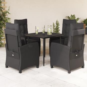 ARDEBO.de - 5-tlg. Garten-Essgruppe mit Kissen Schwarz Poly Rattan