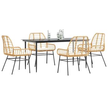 ARDEBO.de - 5-tlg. Garten-Essgruppe mit Kissen Braun Poly Rattan Glas