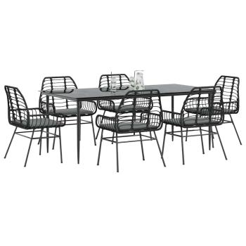 ARDEBO.de - 7-tlg. Garten-Essgruppe mit Kissen Schwarz Poly Rattan Glas