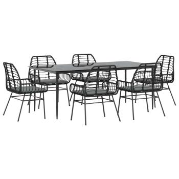 7-tlg. Garten-Essgruppe mit Kissen Schwarz Poly Rattan Glas