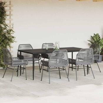 7-tlg. Garten-Essgruppe mit Kissen Grau Poly Rattan Glas