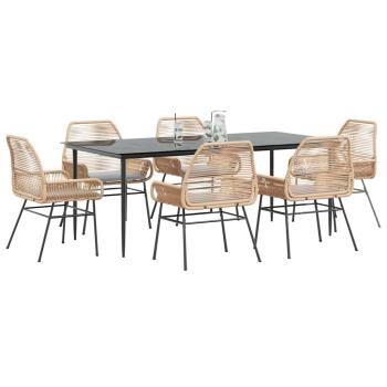 ARDEBO.de - 7-tlg. Garten-Essgruppe mit Kissen Braun Poly Rattan Glas