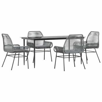 5-tlg. Garten-Essgruppe mit Kissen Grau Poly Rattan Glas