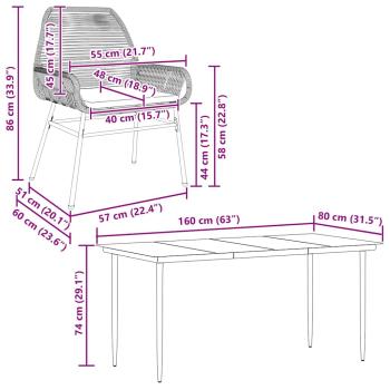 5-tlg. Garten-Essgruppe mit Kissen Grau Poly Rattan Glas