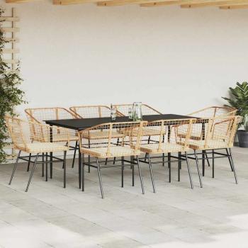 9-tlg. Garten-Essgruppe mit Kissen Braun Poly Rattan Glas