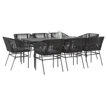 ARDEBO.de - 9-tlg. Garten-Essgruppe mit Kissen Schwarz Poly Rattan Glas