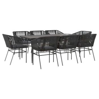 9-tlg. Garten-Essgruppe mit Kissen Schwarz Poly Rattan Glas