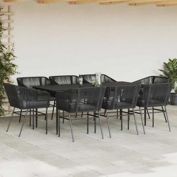9-tlg. Garten-Essgruppe mit Kissen Schwarz Poly Rattan Glas