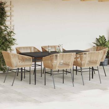7-tlg. Garten-Essgruppe mit Kissen Braun Poly Rattan Glas