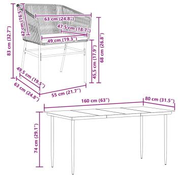 7-tlg. Garten-Essgruppe mit Kissen Grau Poly Rattan Glas