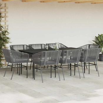 9-tlg. Garten-Essgruppe mit Kissen Grau Poly Rattan Glas