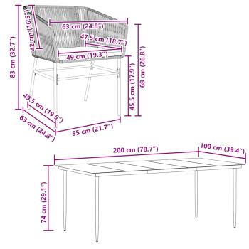 9-tlg. Garten-Essgruppe mit Kissen Grau Poly Rattan Glas