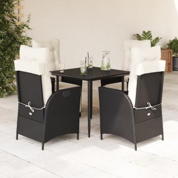 ARDEBO.de - 5-tlg. Garten-Essgruppe mit Kissen Schwarz Poly Rattan