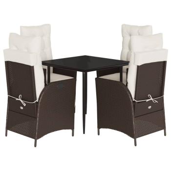 5-tlg. Garten-Essgruppe mit Kissen Braun Poly Rattan
