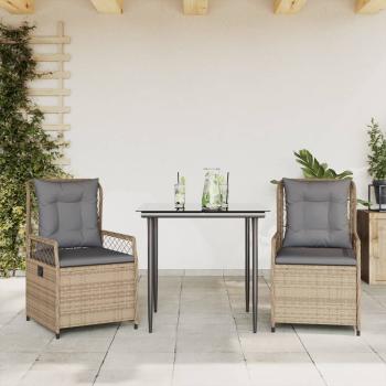 ARDEBO.de - 3-tlg. Garten-Essgruppe mit Kissen Beige Poly Rattan
