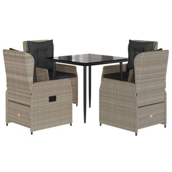 5-tlg. Garten-Essgruppe mit Kissen Hellgrau Poly Rattan