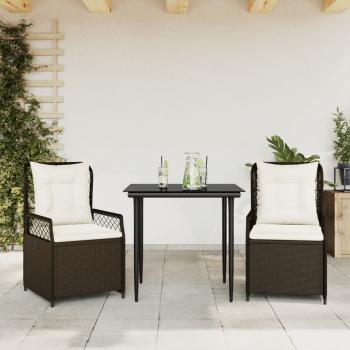 ARDEBO.de - 3-tlg. Garten-Essgruppe mit Kissen Braun Poly Rattan