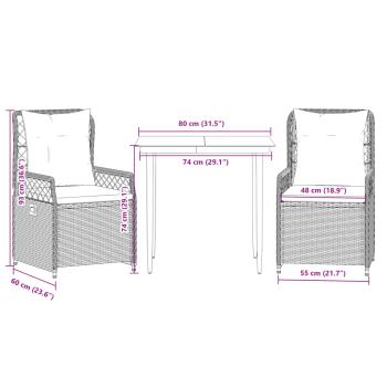 3-tlg. Garten-Essgruppe mit Kissen Beige Poly Rattan