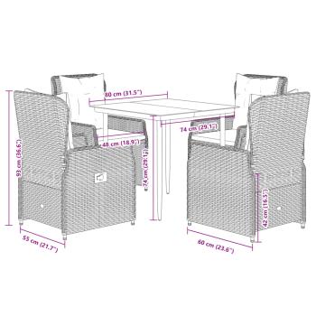 5-tlg. Garten-Essgruppe mit Kissen Beige Poly Rattan