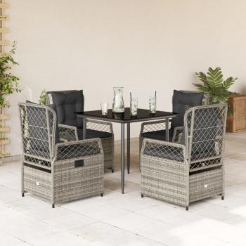 ARDEBO.de - 5-tlg. Garten-Essgruppe mit Kissen Grau Poly Rattan