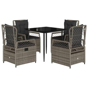 5-tlg. Garten-Essgruppe mit Kissen Grau Poly Rattan