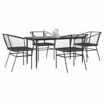 ARDEBO.de - 5-tlg. Garten-Essgruppe mit Kissen Schwarz Poly Rattan Glas