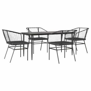 5-tlg. Garten-Essgruppe mit Kissen Schwarz Poly Rattan Glas