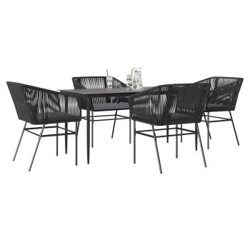 ARDEBO.de - 5-tlg. Garten-Essgruppe mit Kissen Schwarz Poly Rattan Glas