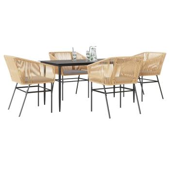 ARDEBO.de - 5-tlg. Garten-Essgruppe mit Kissen Braun Poly Rattan Glas