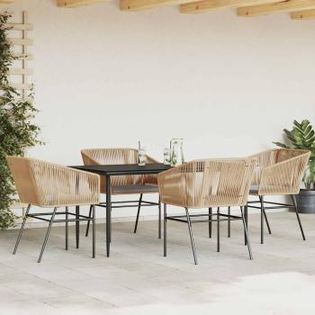 5-tlg. Garten-Essgruppe mit Kissen Braun Poly Rattan Glas