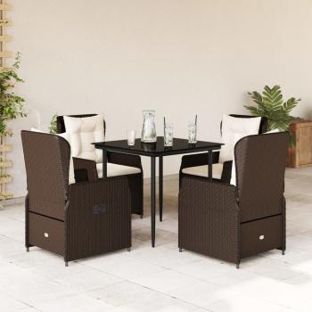 ARDEBO.de - 5-tlg. Garten-Essgruppe mit Kissen Braun Poly Rattan