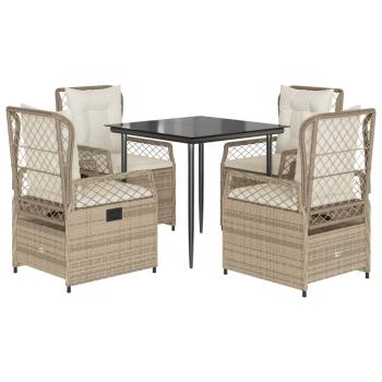 5-tlg. Garten-Essgruppe mit Kissen Beige Poly Rattan