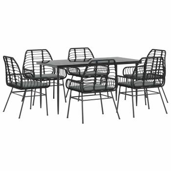 7-tlg. Garten-Essgruppe mit Kissen Schwarz Poly Rattan Glas