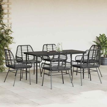 7-tlg. Garten-Essgruppe mit Kissen Schwarz Poly Rattan Glas