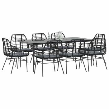 ARDEBO.de - 9-tlg. Garten-Essgruppe mit Kissen Schwarz Poly Rattan Glas