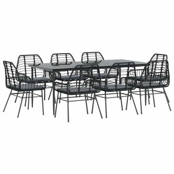 9-tlg. Garten-Essgruppe mit Kissen Schwarz Poly Rattan Glas