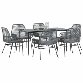 ARDEBO.de - 7-tlg. Garten-Essgruppe mit Kissen Grau Poly Rattan Glas
