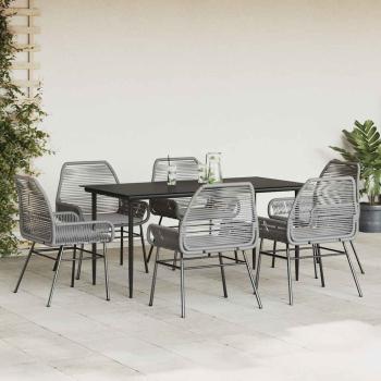7-tlg. Garten-Essgruppe mit Kissen Grau Poly Rattan Glas