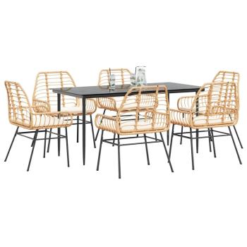 ARDEBO.de - 7-tlg. Garten-Essgruppe mit Kissen Braun Poly Rattan Glas
