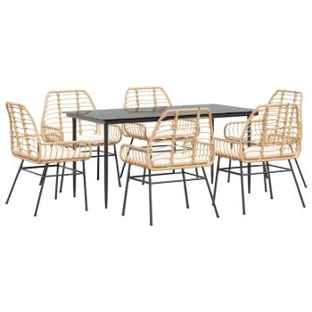 7-tlg. Garten-Essgruppe mit Kissen Braun Poly Rattan Glas