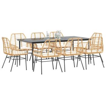 ARDEBO.de - 9-tlg. Garten-Essgruppe mit Kissen Braun Poly Rattan Glas